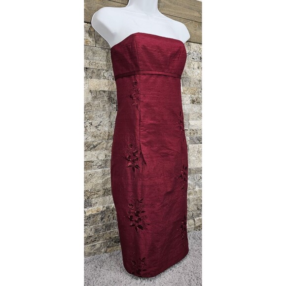 Vtg Nicole Miller Womens Silk Pencil Dress 90s Strapless Empire Red NWT Size 2 - Picture 8 of 16
